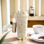 [2-IN-1 LID] Travel Mug,Coffe mug,Coffe cup,Ceramic coating Lined,316 Stainless Steel,BPA Free,Vacuum Insulated Tumbler for Water, Iced Tea or Coffee, Smoothie and More (Bell Orchid-White, 18 Ounces)