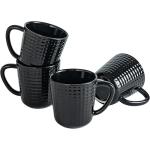 Ceramic Coffee Mugs Set of 4, 14oz Black Coffee Cups with Embossed Grid Texture, Modern Minimalist Coffee Mug for Latte Cappuccino Tea Cocoa, Dishwasher & Microwave Safe, Ideal Housewarming Gift