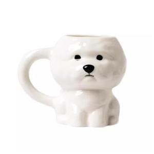 Coffee Mug Cups Ceramic Tea Cup Cute 3D Bichon Frise Dog Shaped Handmade Pottery Cute Mugs Handle Office Home Hot Ice Chocolate Milk Mugs Gifts Microwave Dishwasher Safe 14 Oz Travel Mug (White)