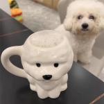Coffee Mug Cups Ceramic Tea Cup Cute 3D Bichon Frise Dog Shaped Handmade Pottery Cute Mugs Handle Office Home Hot Ice Chocolate Milk Mugs Gifts Microwave Dishwasher Safe 14 Oz Travel Mug (White)