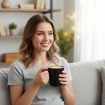 Ceramic Coffee Mugs Set of 4, 14oz Black Coffee Cups with Embossed Grid Texture, Modern Minimalist Coffee Mug for Latte Cappuccino Tea Cocoa, Dishwasher & Microwave Safe, Ideal Housewarming Gift