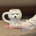 Coffee Mug Cups Ceramic Tea Cup Cute 3D Bichon Frise Dog Shaped Handmade Pottery Cute Mugs Handle Office Home Hot Ice Chocolate Milk Mugs Gifts Microwave Dishwasher Safe 14 Oz Travel Mug (White)