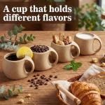 LemonRoad 6 oz Espresso Cups Set of 4 - Unglazed Porcelain Mugs with Handle Natural Earthiness Finish, for Espresso, Latte, Cappuccino & Tea