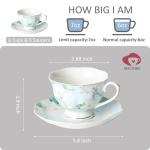 PRECITIME Porcelain Tea Cup and Saucer Set of 6 (12-Piece) – Ceramic 6oz Embossed Floral Cups with Gold Trim, Elegant Set for Afternoon Tea & Gifting