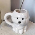 Coffee Mug Cups Ceramic Tea Cup Cute 3D Bichon Frise Dog Shaped Handmade Pottery Cute Mugs Handle Office Home Hot Ice Chocolate Milk Mugs Gifts Microwave Dishwasher Safe 14 Oz Travel Mug (White)