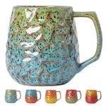18oz Unique Kiln-Change Ceramic Coffee Mug, Handcrafted Hammered Texture Ceramic Mug with Ergonomic Handle, Microwave & Dishwasher Safe, Gift for Coffee Lovers, Home Office Daily Use (Green & Blue)