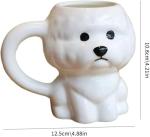 Coffee Mug Cups Ceramic Tea Cup Cute 3D Bichon Frise Dog Shaped Handmade Pottery Cute Mugs Handle Office Home Hot Ice Chocolate Milk Mugs Gifts Microwave Dishwasher Safe 14 Oz Travel Mug (White)