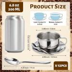 Yiyiring 12 Pack Stainless Steel Coffee Cup Set, 6.8 oz Coffee Cups Mugs with Saucer and Spoon Double Wall Espresso Silver Cup with Handle for Cappuccino, Tea, Milk, Ideal Gift for Espresso Tea Lover