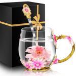 Women Glass Tea Coffee Pretty Cup Set Cute Mug Christmas Xmas Birthday Romantic Gift Work Wife Husband Girlfriend Gf Unique Nice Best Top 2024 Valentines Day Cheerlead Long Distance Relationship Pink