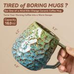 18oz Unique Kiln-Change Ceramic Coffee Mug, Handcrafted Hammered Texture Ceramic Mug with Ergonomic Handle, Microwave & Dishwasher Safe, Gift for Coffee Lovers, Home Office Daily Use (Green & Blue)