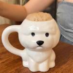 Coffee Mug Cups Ceramic Tea Cup Cute 3D Bichon Frise Dog Shaped Handmade Pottery Cute Mugs Handle Office Home Hot Ice Chocolate Milk Mugs Gifts Microwave Dishwasher Safe 14 Oz Travel Mug (White)