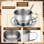 Yiyiring 12 Pack Stainless Steel Coffee Cup Set, 6.8 oz Coffee Cups Mugs with Saucer and Spoon Double Wall Espresso Silver Cup with Handle for Cappuccino, Tea, Milk, Ideal Gift for Espresso Tea Lover