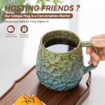 18oz Unique Kiln-Change Ceramic Coffee Mug, Handcrafted Hammered Texture Ceramic Mug with Ergonomic Handle, Microwave & Dishwasher Safe, Gift for Coffee Lovers, Home Office Daily Use (Green & Blue)