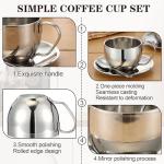 Singhoow 4 Pack Stainless Steel Coffee Cup Set 6 oz Espresso Cups Coffee Mugs with Spoons, Saucers and Metal Stand for Drinks, Latte, Tea, Milk(180 ml)