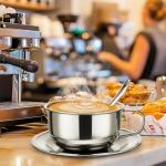 Yiyiring 12 Pack Stainless Steel Coffee Cup Set, 6.8 oz Coffee Cups Mugs with Saucer and Spoon Double Wall Espresso Silver Cup with Handle for Cappuccino, Tea, Milk, Ideal Gift for Espresso Tea Lover