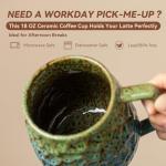 18oz Unique Kiln-Change Ceramic Coffee Mug, Handcrafted Hammered Texture Ceramic Mug with Ergonomic Handle, Microwave & Dishwasher Safe, Gift for Coffee Lovers, Home Office Daily Use (Green & Blue)