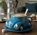 Vintage Blue Beetle Resin Mug 12oz - Retro Car-Shaped Coffee Cup