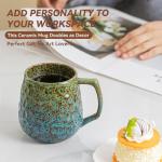 18oz Unique Kiln-Change Ceramic Coffee Mug, Handcrafted Hammered Texture Ceramic Mug with Ergonomic Handle, Microwave & Dishwasher Safe, Gift for Coffee Lovers, Home Office Daily Use (Green & Blue)