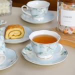 PRECITIME Porcelain Tea Cup and Saucer Set of 6 (12-Piece) – Ceramic 6oz Embossed Floral Cups with Gold Trim, Elegant Set for Afternoon Tea & Gifting