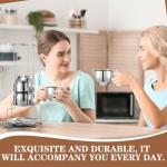 Singhoow 4 Pack Stainless Steel Coffee Cup Set 6 oz Espresso Cups Coffee Mugs with Spoons, Saucers and Metal Stand for Drinks, Latte, Tea, Milk(180 ml)