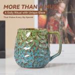 18oz Unique Kiln-Change Ceramic Coffee Mug, Handcrafted Hammered Texture Ceramic Mug with Ergonomic Handle, Microwave & Dishwasher Safe, Gift for Coffee Lovers, Home Office Daily Use (Green & Blue)