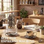 Singhoow 4 Pack Stainless Steel Coffee Cup Set 6 oz Espresso Cups Coffee Mugs with Spoons, Saucers and Metal Stand for Drinks, Latte, Tea, Milk(180 ml)