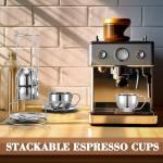 Singhoow 4 Pack Stainless Steel Coffee Cup Set 6 oz Espresso Cups Coffee Mugs with Spoons, Saucers and Metal Stand for Drinks, Latte, Tea, Milk(180 ml)