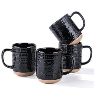 GBhome Large Coffee Mugs Set of 4, 16oz Handmade Stoneware Coffee Mugs Set with Large Handle for Cappuccino/Latte/Tea/Hot Cocoa, Dishwasher & Microwave Safe, Black