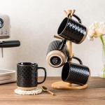 GBhome Large Coffee Mugs Set of 4, 16oz Handmade Stoneware Coffee Mugs Set with Large Handle for Cappuccino/Latte/Tea/Hot Cocoa, Dishwasher & Microwave Safe, Black