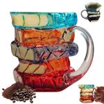 BUENLY Chapter Book Mug Novelty Coffee Mugs, Novelty 3D Painted Books Coffee Mug, 11Oz Books Stack Glass Cup Gift for Readers (1pcs)