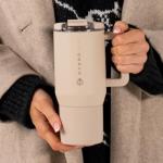 HydroJug Coffee Traveler 20 oz - Leak-Resistant, Ceramic-Lined Insulated Travel Coffee Mug for Hot or Cold Drinks with Flip Lid & Handle, Dishwasher Safe Coffee Tumbler, Dune