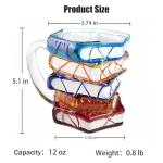BUENLY Chapter Book Mug Novelty Coffee Mugs, Novelty 3D Painted Books Coffee Mug, 11Oz Books Stack Glass Cup Gift for Readers (1pcs)