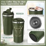 Pickmesh 3 Pcs Male Nurse Gifts Set 17 oz Coffee Tumbler A5 Leather Journal with Ballpoint Pen Nurse Appreciation Gift for Office Valentines Graduation Men Nursing CRNA Gifts (Green)