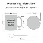 GANBEITEE Extra Large Coffee Cups 33 oz, Oversized Mug Super Big Tea Cup with Handle Lid Spoon for Office and Home (White)