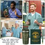 Pickmesh 3 Pcs Male Nurse Gifts Set 17 oz Coffee Tumbler A5 Leather Journal with Ballpoint Pen Nurse Appreciation Gift for Office Valentines Graduation Men Nursing CRNA Gifts (Green)