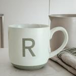 COLLECTIVE HOME - Ceramic Mug, Uppercase Letter Design, Matte Sandstone Texture, Minimalist and Stylish, 15oz, Perfect for Personalized Gifts (R)