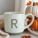 COLLECTIVE HOME - Ceramic Mug, Uppercase Letter Design, Matte Sandstone Texture, Minimalist and Stylish, 15oz, Perfect for Personalized Gifts (R)