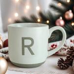 COLLECTIVE HOME - Ceramic Mug, Uppercase Letter Design, Matte Sandstone Texture, Minimalist and Stylish, 15oz, Perfect for Personalized Gifts (R)