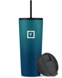 IRON °FLASK Classic Tumbler - Vacuum Insulated Stainless Steel Water Bottle, Double Walled, Drinking Cup, Insulated Travel Mug (Dark Night, 24 oz Solid Lid)