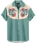 GoofyDaddy Men's Octopus Teacup Print Button Down Shirt, Sage Green and Cream, Short Sleeve Regular Fit, Casual Summer Shirt