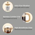 Sivaphe 12 oz French Press Coffee/Tea Maker Single Cup Espresso Press Stainless Steel Filter 0.35L High Borosilicate Carafe Durable Bamboo Handle Small Coffee Maker