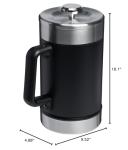 STANLEY Classic Stay-Hot French Press Coffee Maker 48 oz | 5 Minute Brew, 4 Hours Hot | Mesh Filter for Coffee Grounds | Insulated Stainless Steel French Press | BPA-Free | Black 2.0
