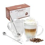 AYL Double Wall Glass Coffee Mugs - 13 oz Insulated Clear Latte Mugs Set of 2, Perfect for Espresso, Cappuccino, Latte, Tea - Elegant Glass Coffee Cups