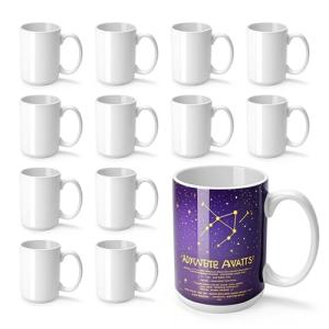Joyclub 12 Set Sublimation Mugs Blank 15 oz Coffee Mugs Bulk White Ceramic Cups with Handle Tazas Para Sublimar for Coffee Latte Tea Milk Soup DIY Gifts
