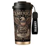 250th Anniversary Coffee Mug, 18 oz Insulated Mug, 250 Years America Garden Flag, Vintage Patriotic Design with 1776-2026 Dates, Military Anniversaries, Retirement & Holiday Commemorative Gift, Black