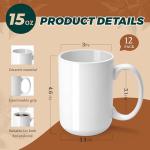 Joyclub 12 Set Sublimation Mugs Blank 15 oz Coffee Mugs Bulk White Ceramic Cups with Handle Tazas Para Sublimar for Coffee Latte Tea Milk Soup DIY Gifts
