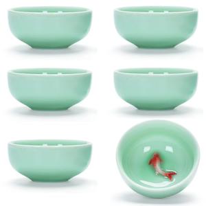 Set of 6 Chinese Handmade Ceramic Kung Fu Tea Cup, 1.52 oz/45 ML, Porcelain Tea Mugs Without Handles China style Teaware Gifts Set