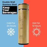 LiveZen 18oz Insulated Bamboo Tea Infuser Bottle for Loose Leaf Tea - Extra Fine Mesh Tea Steeper Basket Infuser with Chain Hook for Teapot Mug Cup