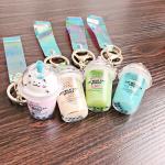 HSYHERE Men Women Creative Cute Lovely Simulation Fortune Cat Mini Bubble Tea Milk Tea Cup Keychain Keyrings, Moving Sand Car Key Chain Key Ring Bag Pendant Key Holder Strap Bell -Pink