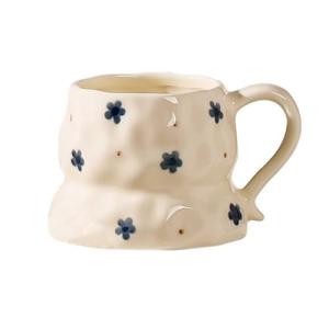Handmade Ceramic Coffee Mug with Cute Flower Hearts Pattern Tea Cup- 11oz Unique Artistic Coffee Cup, Creative Gift for Tea, Cappuccino, and Office Use(1,Flower)